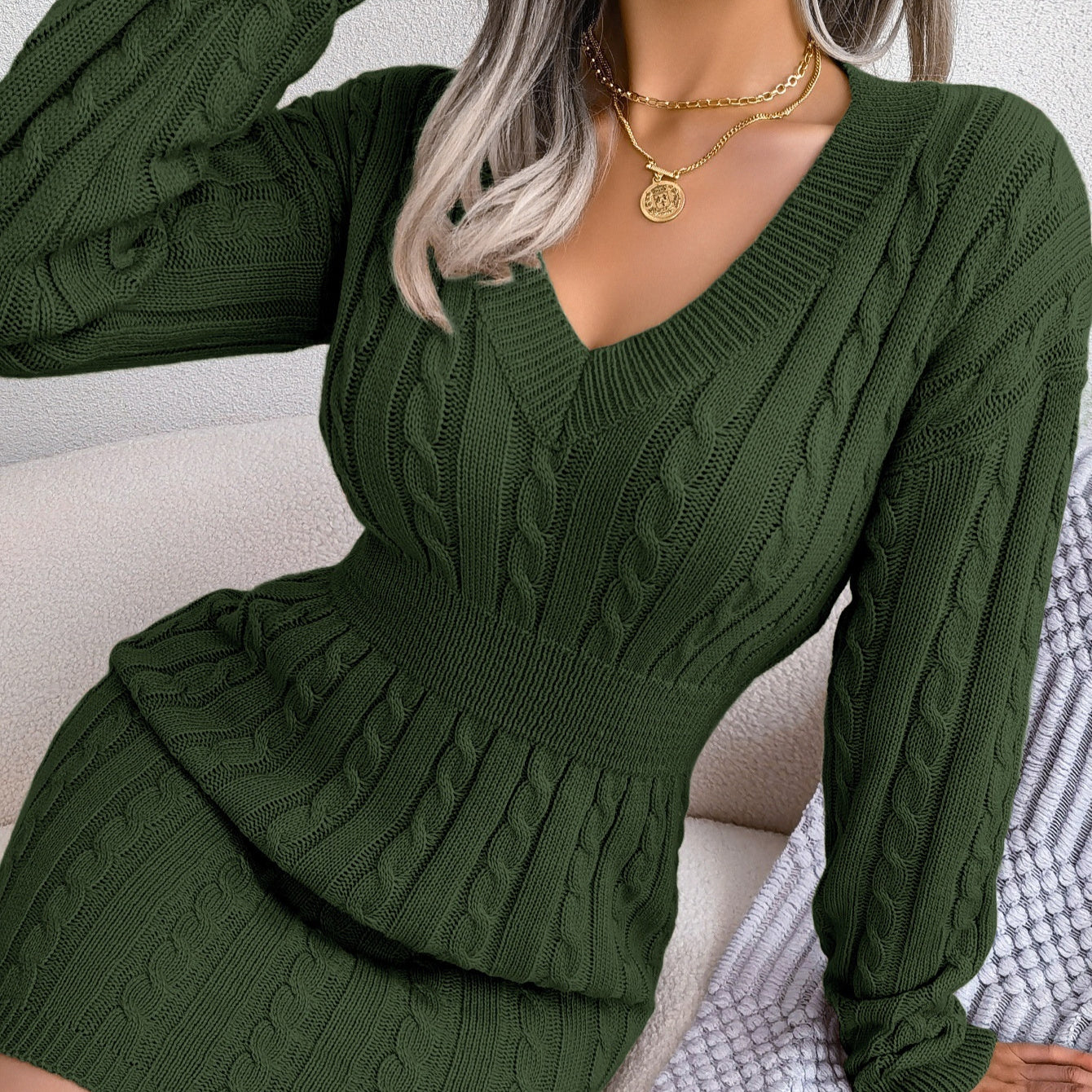 Warm & Sexy Waist-tight Twist Sheath Dress Woolen Skirt Women's Clothing