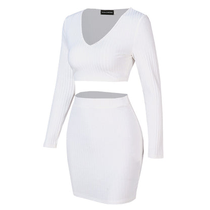 Women’s Solid Color Skirt Suit – Body-Flattering Two-Piece