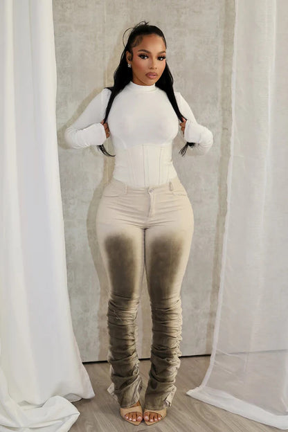 Fashionable Sexy Slim-Fit Distressed Retro Stacked Pants – Women’s Trendy Denim