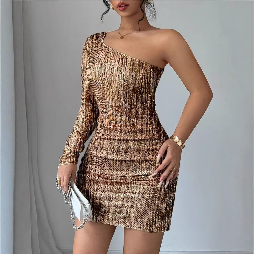 Slim-Fit Gold Evening Dress – Women’s Luxe Clubwear