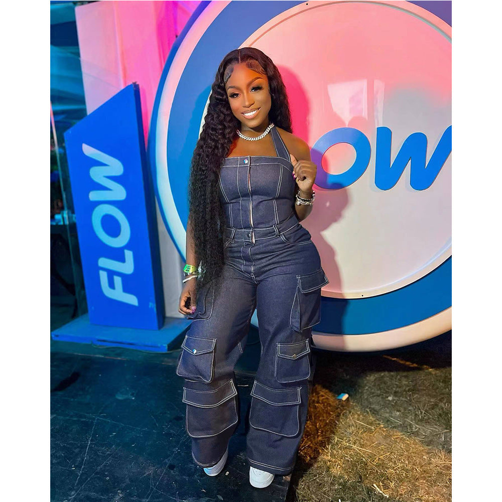 Kosher Sexy Women's Fashion Personality Denim Jumpsuit