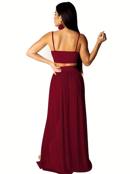 Goddess Energy 2-Piece Sexy Skirt Set – Strap Bra Crop Top &amp; High Split Chiffon Skirt 💋✨