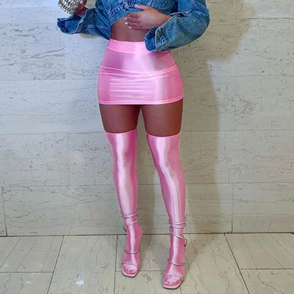Let HER Shine Pure Color Silk Sexy Tight Hip Skirt &amp; Half Socks Suit 💖🔥