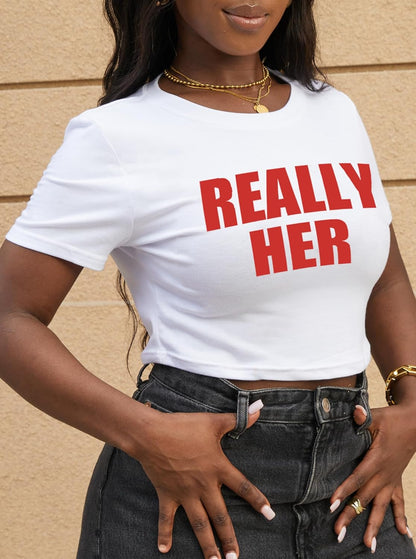 Women Graphic Crop Tops Letter Print Short Sleeve Tee Summer Sexy T Shirt