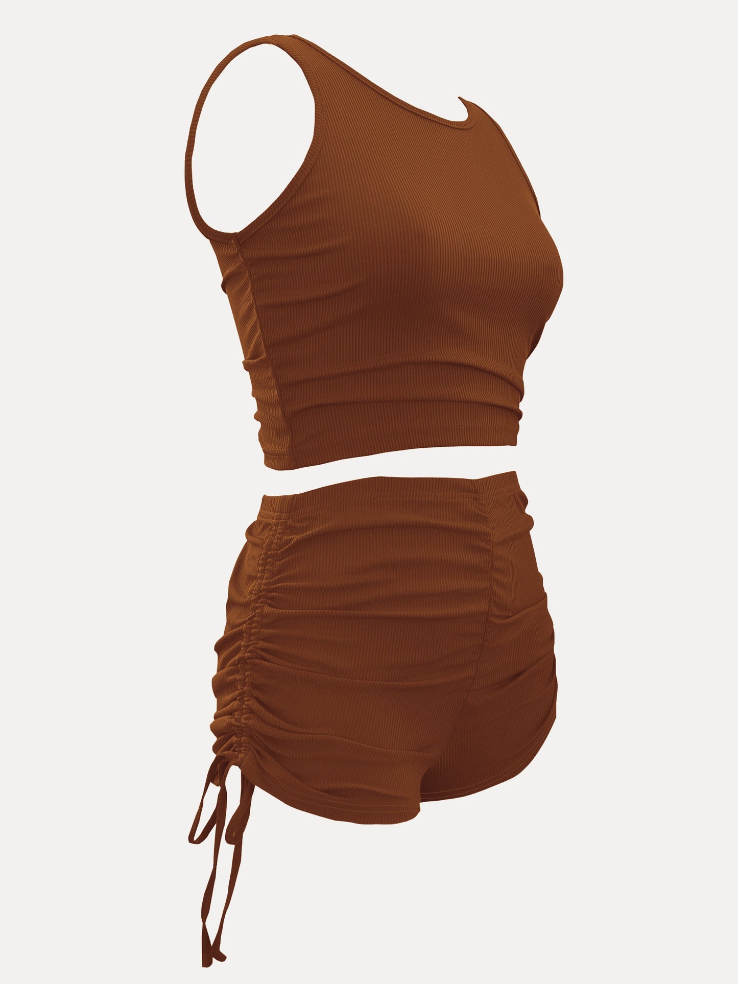 Women's Sexy Two Piece Shorts Set Crew Neck Sleeveless Crop Tank Top + Drawstring Ruched High Waist Shorts Summer Y2K Club Outfits S–3XL