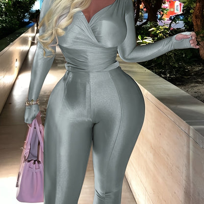 💋 2-Piece Sexy Outfit Set – Off-The-Shoulder Top &amp; Flared Pants 💋