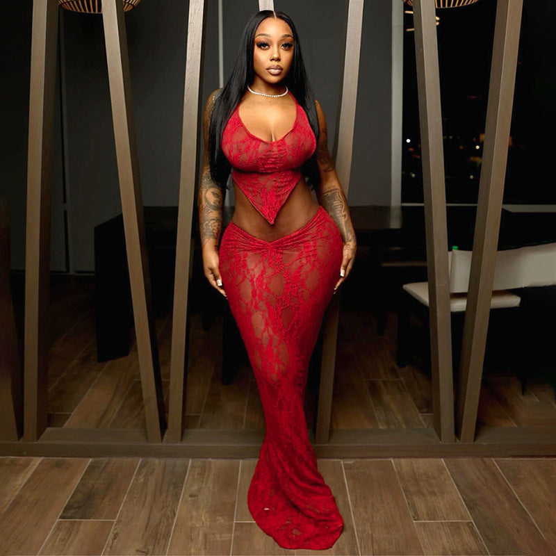 🔥 Heart Snatching Lace-Up Wrapped Chest Pleated Skirt Suit 🔥