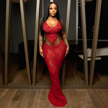 🔥 Heart Snatching Lace-Up Wrapped Chest Pleated Skirt Suit 🔥