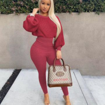 Natural Body Fashions Sexy Two-Piece Suit – Long-Sleeve Thick Woven Set