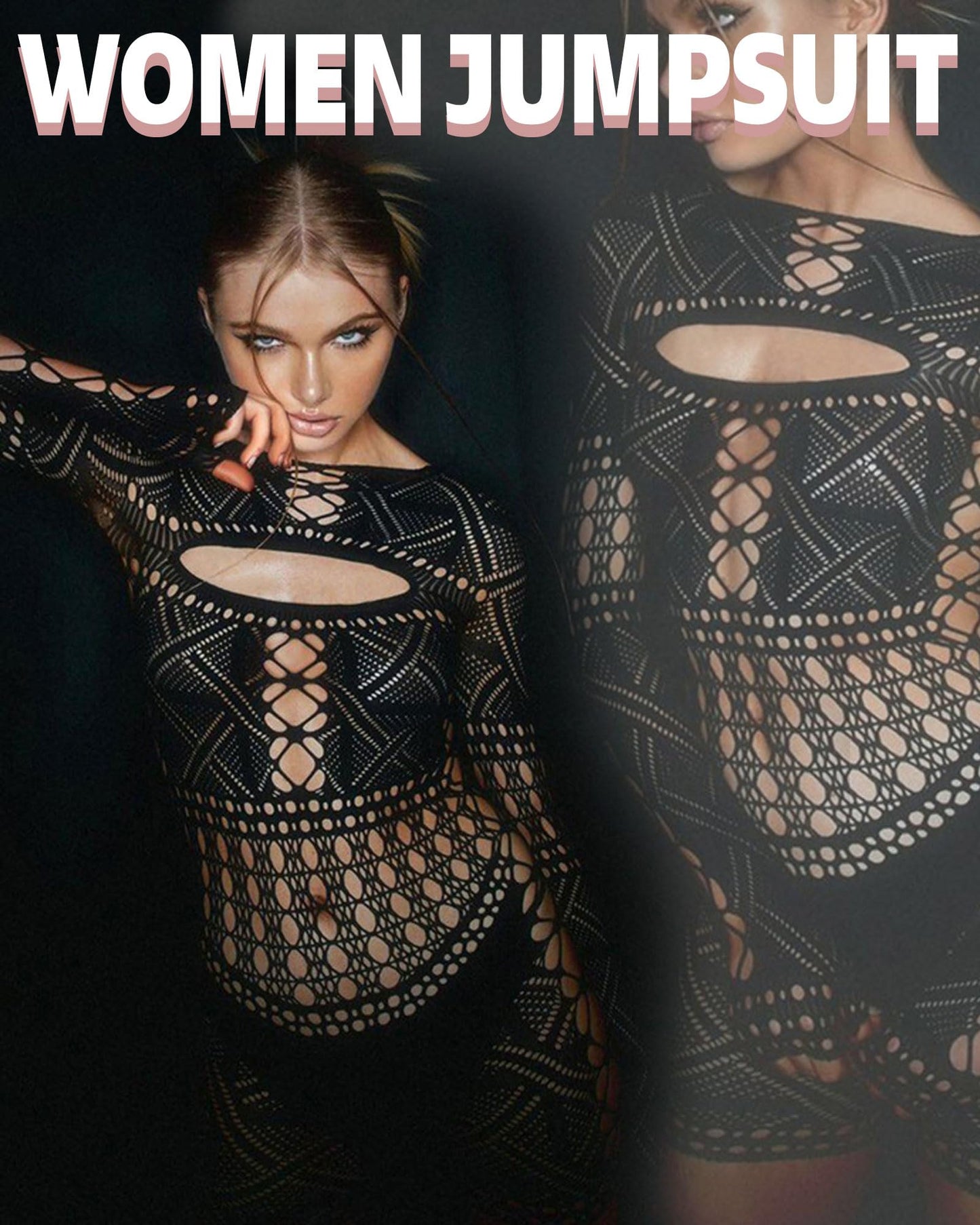 XIUSEMY Woman Lingerie Bodysuit Fishnet Bodystocking Hollow Out Jumpsuit Bodycon Sexy Romper(One Size,001)