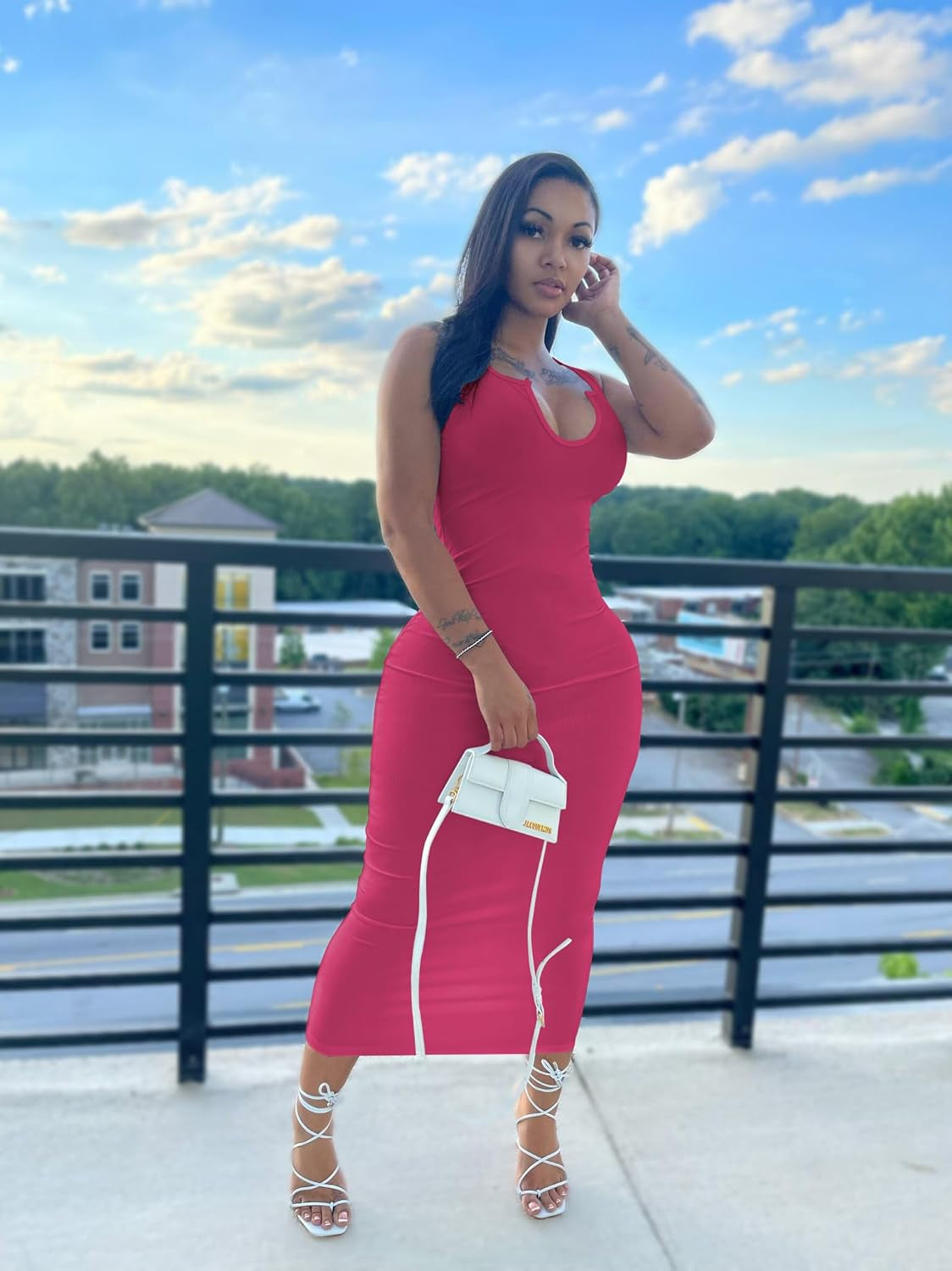 Women Casual Sexy Deep U Neck Tank Top Bodycon Dress Summer Sleeveless Wrap Long Basic Party Club Maxi Dresses