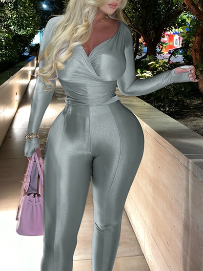 💋 2-Piece Sexy Outfit Set – Off-The-Shoulder Top &amp; Flared Pants 💋