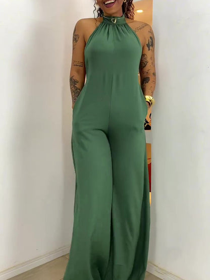 Boss Lady Green Halter-neck Backless Jumpsuit