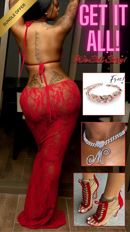 🔥Heart Snatching Goddess Bundle – Limited Time Only! 🔥 Dress • Heels • Choker and FREE Luxury Jewelry Bracelet