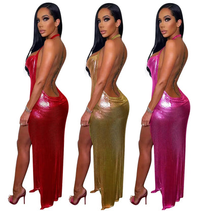 ✨ She The One – Shiny Backless High-Slit Club Dress ✨