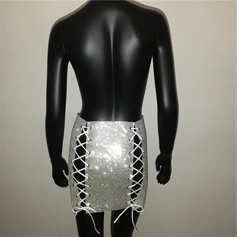 ✨Luxury Glitter Crystal Diamond Wrap Mini Skirt – Sexy Clubwear ✨