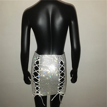 ✨Luxury Glitter Crystal Diamond Wrap Mini Skirt – Sexy Clubwear ✨