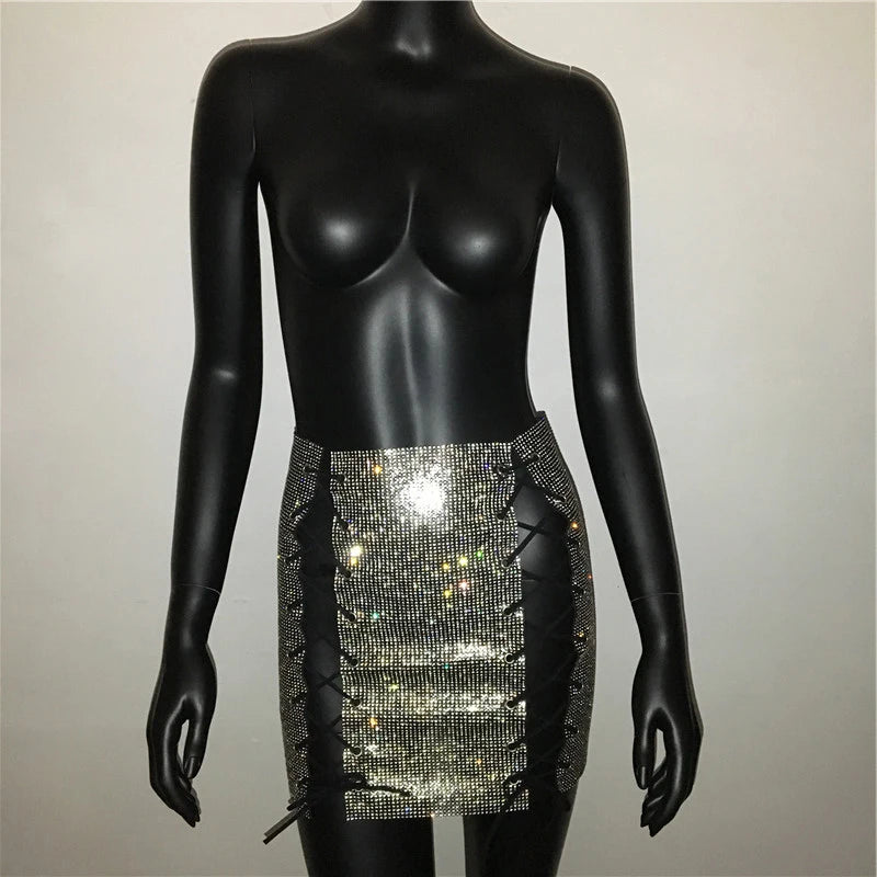 ✨Luxury Glitter Crystal Diamond Wrap Mini Skirt – Sexy Clubwear ✨