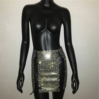 ✨Luxury Glitter Crystal Diamond Wrap Mini Skirt – Sexy Clubwear ✨