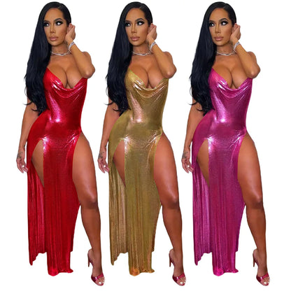 ✨ She The One – Shiny Backless High-Slit Club Dress ✨