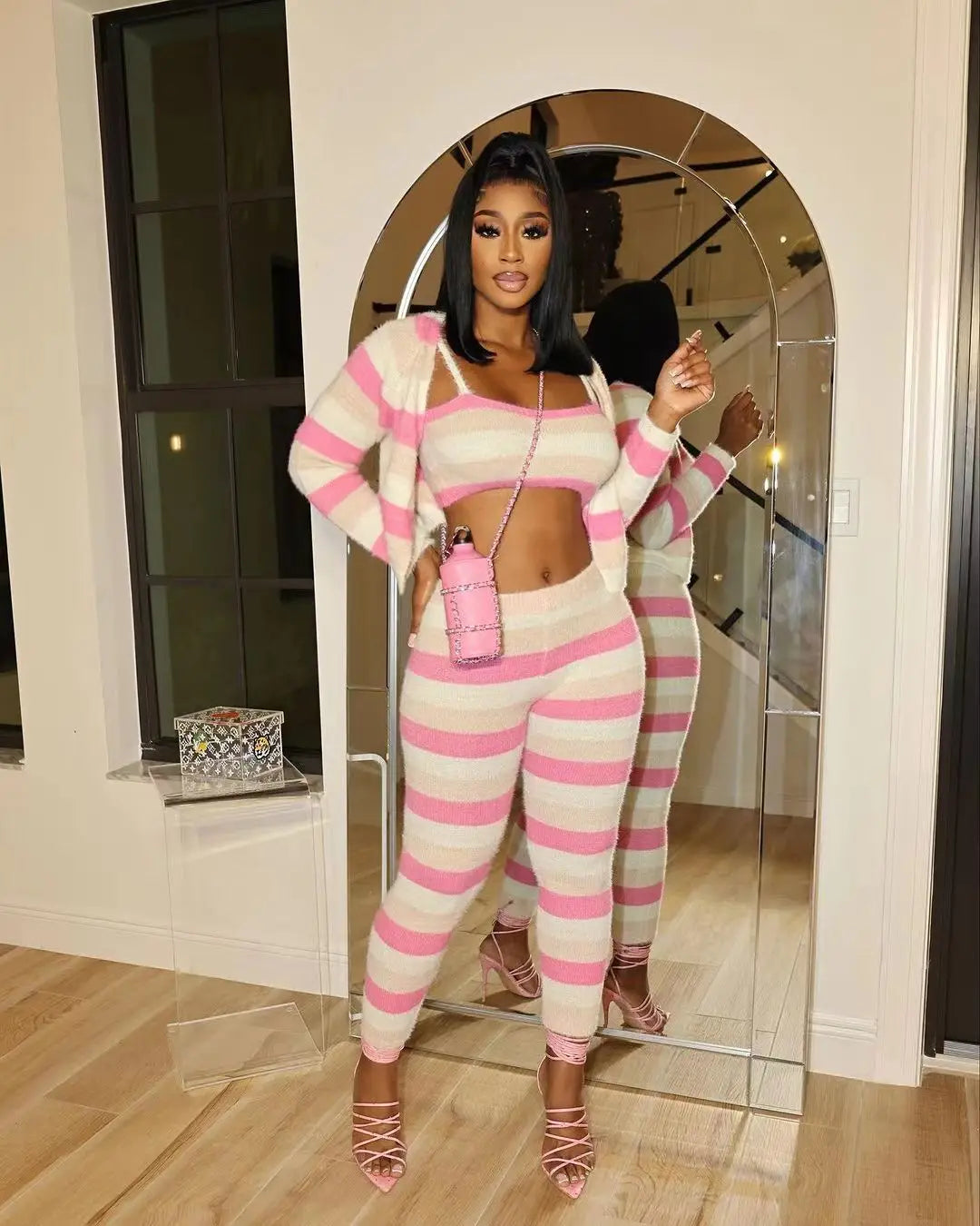 She Is All That 3-Piece Sexy Set – Tube Top &amp; Cotton Striped Knit Outfit 💋🔥