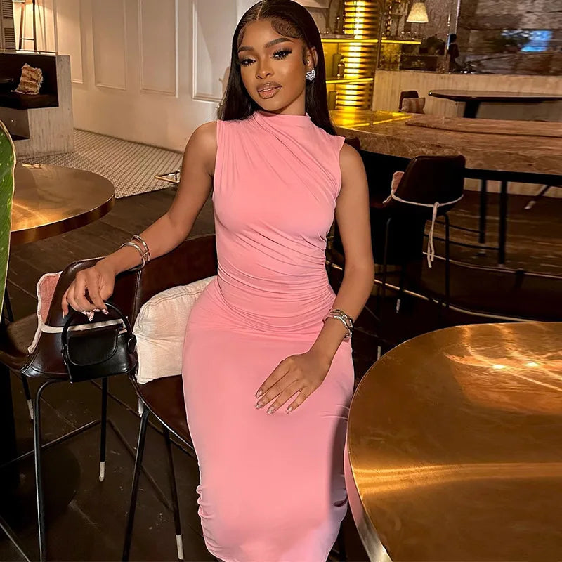 Late Night Dinner Ready Long Dress – Waist-Ruched Casual Dress for Women ✨💃