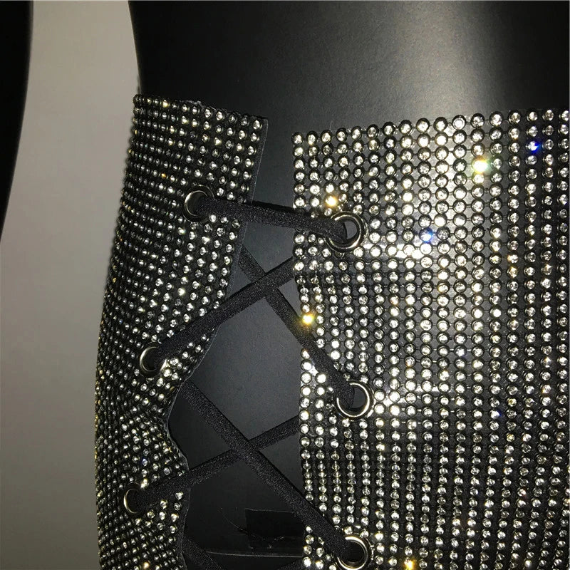 ✨Luxury Glitter Crystal Diamond Wrap Mini Skirt – Sexy Clubwear ✨