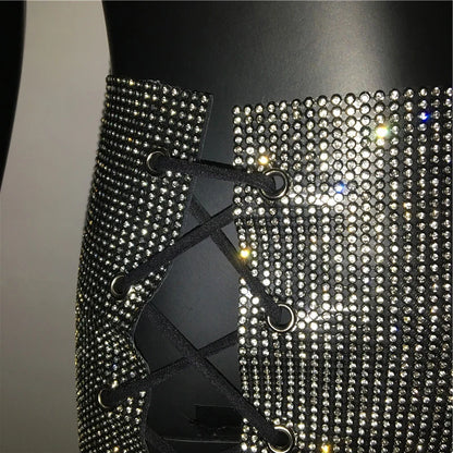 ✨Luxury Glitter Crystal Diamond Wrap Mini Skirt – Sexy Clubwear ✨