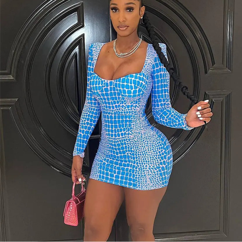 💃 She Might Be Nasty Elegant Print Mini Dress – Full-Sleeve Square Collar Design ✨🔥