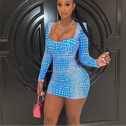 💃 She Might Be Nasty Elegant Print Mini Dress – Full-Sleeve Square Collar Design ✨🔥