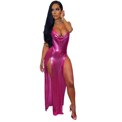 ✨ She The One – Shiny Backless High-Slit Club Dress ✨