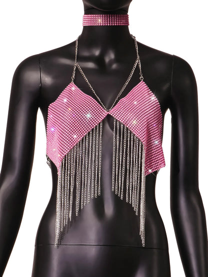 Vicki Glitter Tank Top Women Sleeveless Vest Open Back Clothes Summer Party Halter Tube Top Cami Sexy Clubwear