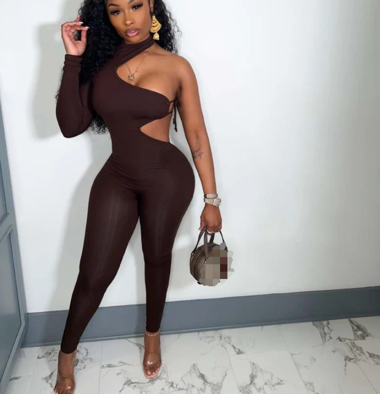 It’s My Birthday Body Flash One-Shoulder Playsuit – Bodycon Bandage Jumpsuit with Long Pant 🎉💋