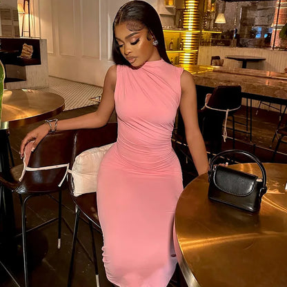 Late Night Dinner Ready Long Dress – Waist-Ruched Casual Dress for Women ✨💃