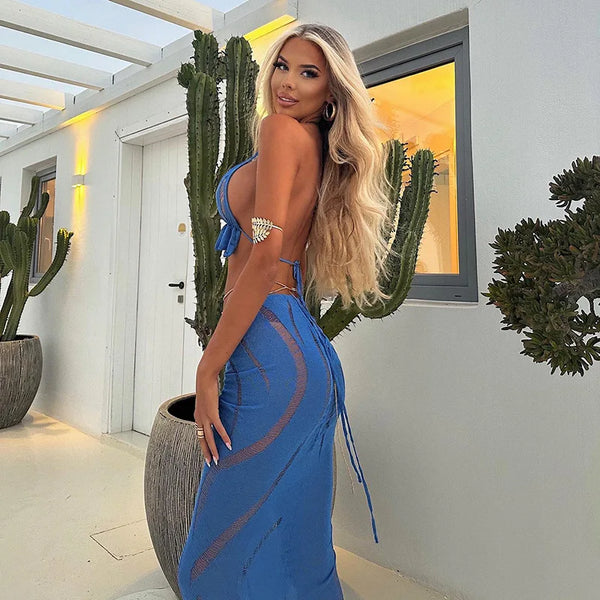 Heart-Stopping Beauty Sexy Knitted Hollow-Out Tops &amp; Sleeveless “I’m HER” Birthday Party Maxi Skirt Set 💖🔥