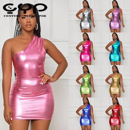 Hot Selling Women's Sleeveless One Shoulder Clubwear Mini Dress New Design High Stretch