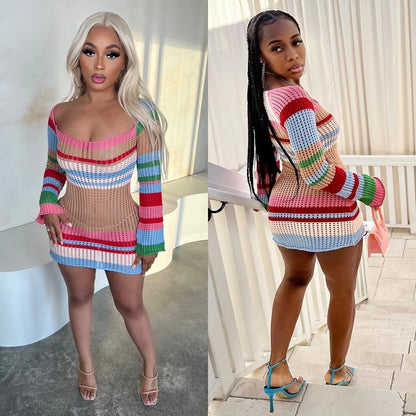 Knitted Body Sexy Long-Sleeve Dress – Knitted Sweater Short Dress for Women 💋🔥