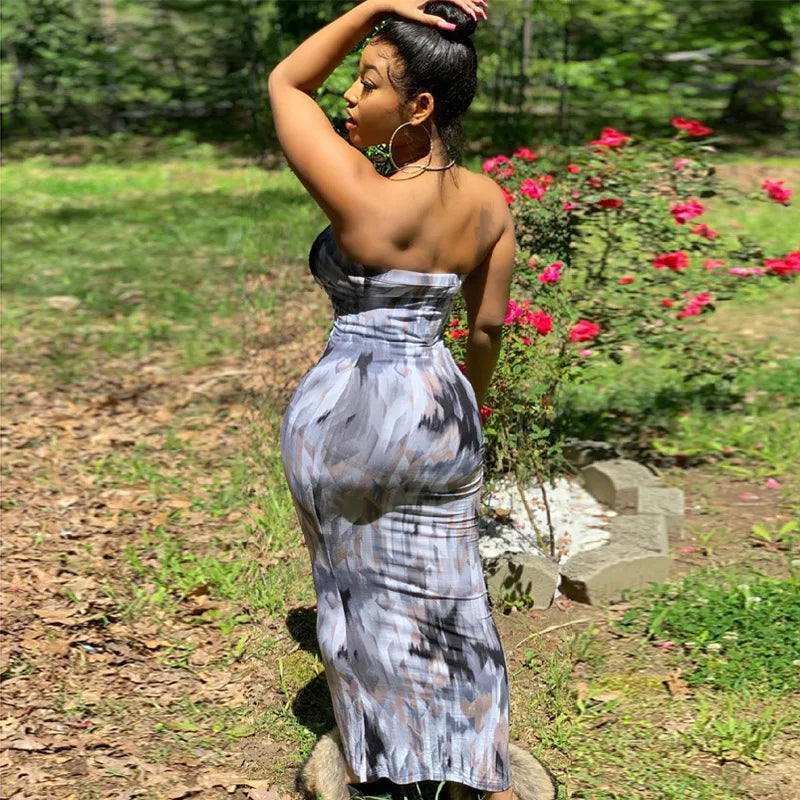 Sexy Tube Dress off the Shoulder Tie Dye Casual Pencil Dresses Women Clothing