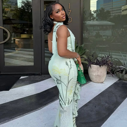 💃 Classy Floral Print Irregular Sling Dress – Sexy Mesh &amp; Ruffle Hem ✨🔥