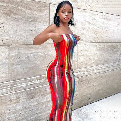 Sexy Tube Dress off the Shoulder Tie Dye Casual Pencil Dresses Women Clothing