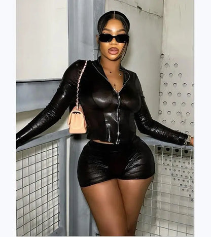 💋 Out The Way – Sexy 2-Piece Leather Clubwear Set for Women ✨🔥