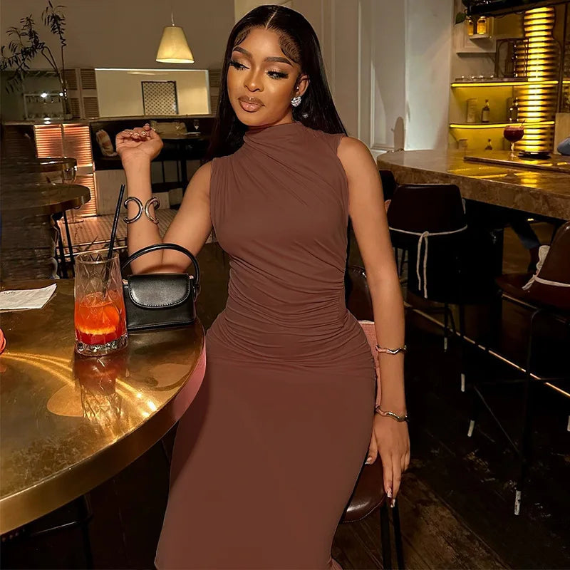 Late Night Dinner Ready Long Dress – Waist-Ruched Casual Dress for Women ✨💃