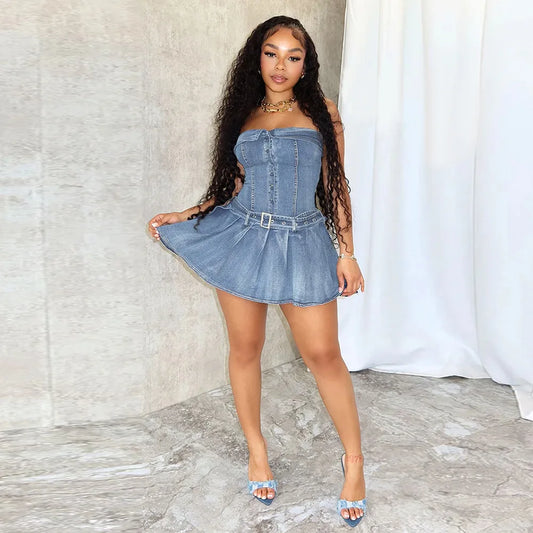 Meet His Mother Sexy Zipper Sleeveless Corset Jean Dress – Short Denim Dress 👖🔥
