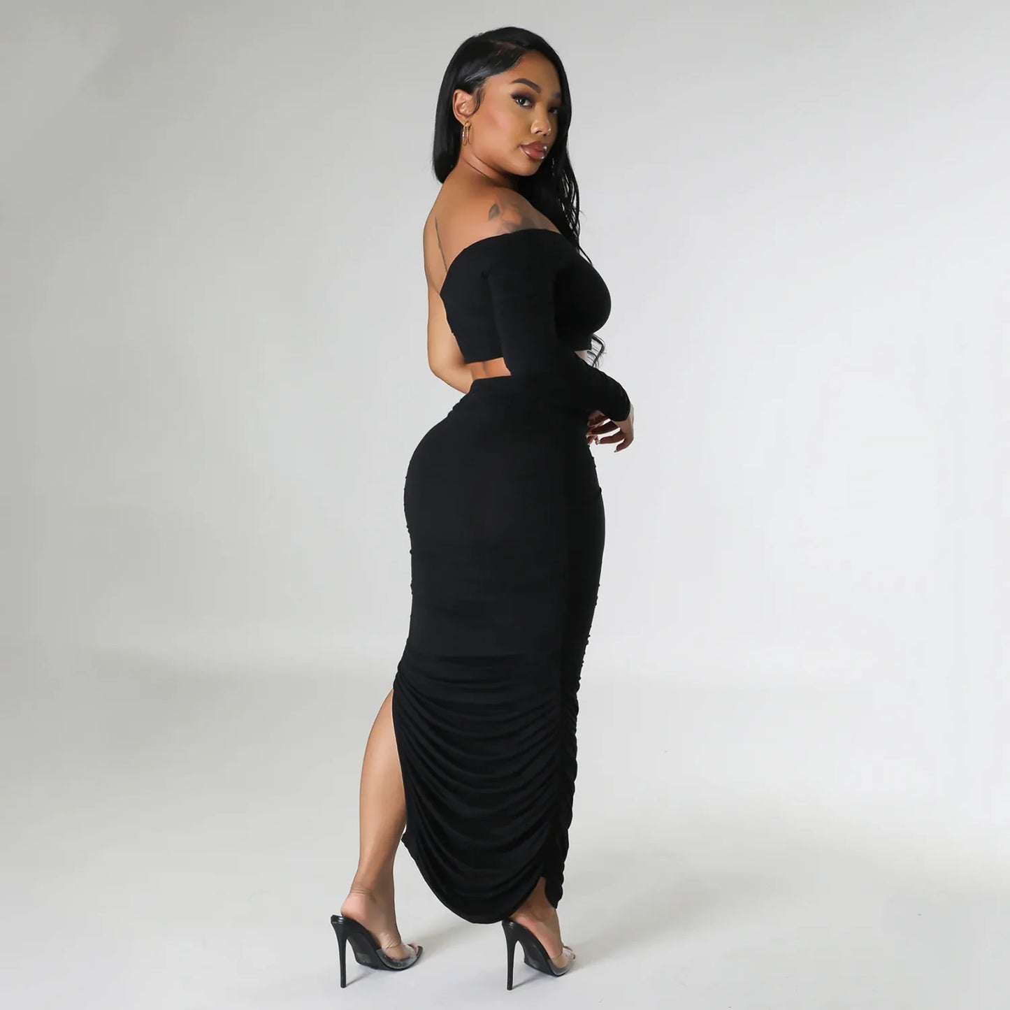 She Not Me One-Shoulder Sleeve Top &amp; Sexy Tight Pleated Irregular Skirt Set 💋🔥