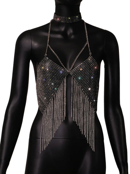 Vicki Glitter Tank Top Women Sleeveless Vest Open Back Clothes Summer Party Halter Tube Top Cami Sexy Clubwear