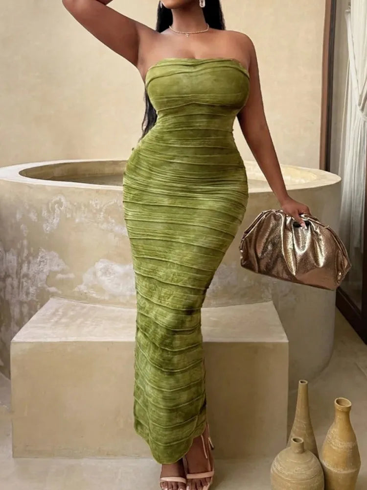 🔥Obsession – Tie-Dye Ruffles Strapless Maxi Dress for Women 🔥