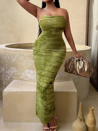 🔥Obsession – Tie-Dye Ruffles Strapless Maxi Dress for Women 🔥