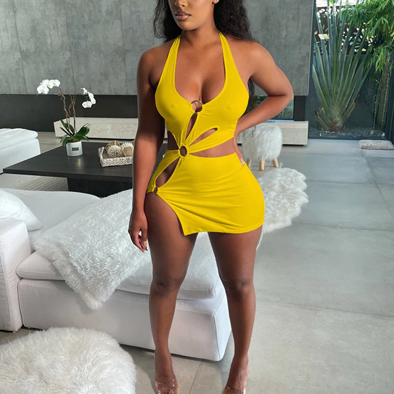 Body of a Goddess High Street Stretch Slim Hollow-Out Sexy Mini Dress – Elegant Orange Sleeveless Club Party Sundress 🍊🔥