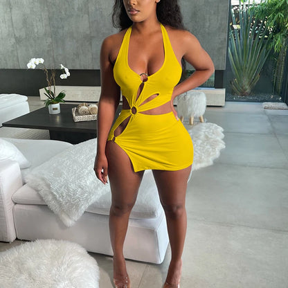 Body of a Goddess High Street Stretch Slim Hollow-Out Sexy Mini Dress – Elegant Orange Sleeveless Club Party Sundress 🍊🔥