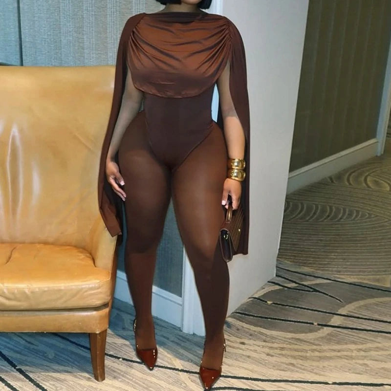 PoP Out On The City Elegant Women’s Jumpsuit – Solid Patchwork Ruched Shawl Sleeve Slim Romper 💋🔥